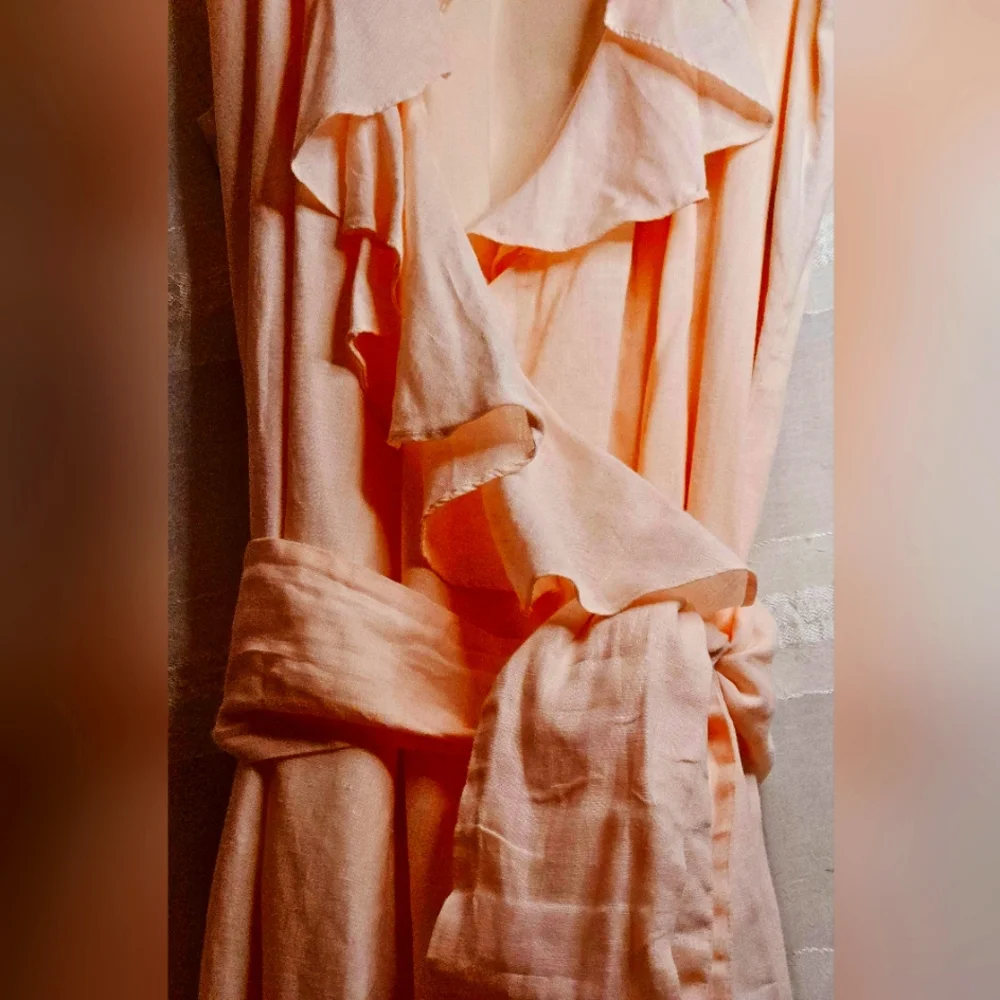 Ralph Lauren Blush Pink Linen Ruffle Wrap Around Dress Sz. 8 NW/OUT T - Picture 1 of 9